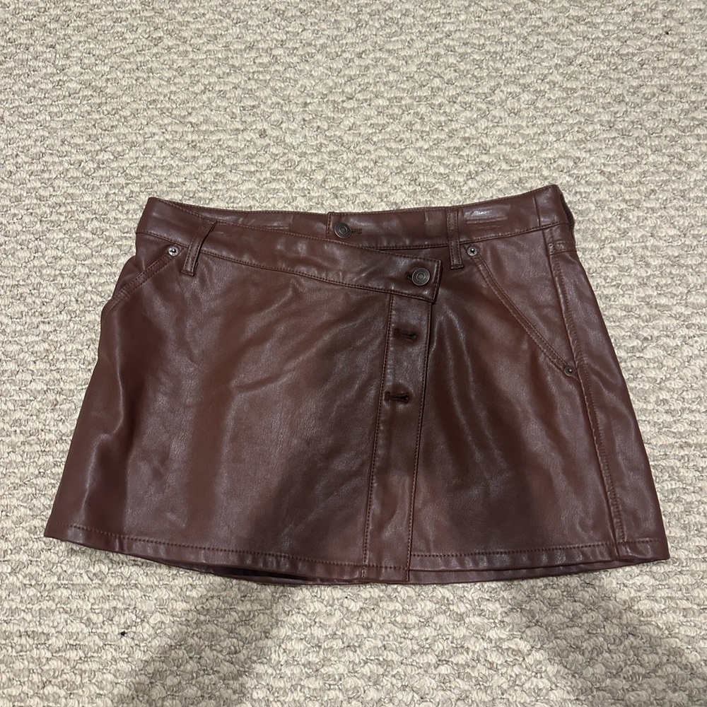 Free People Brown Faux Leather Mini Skirt